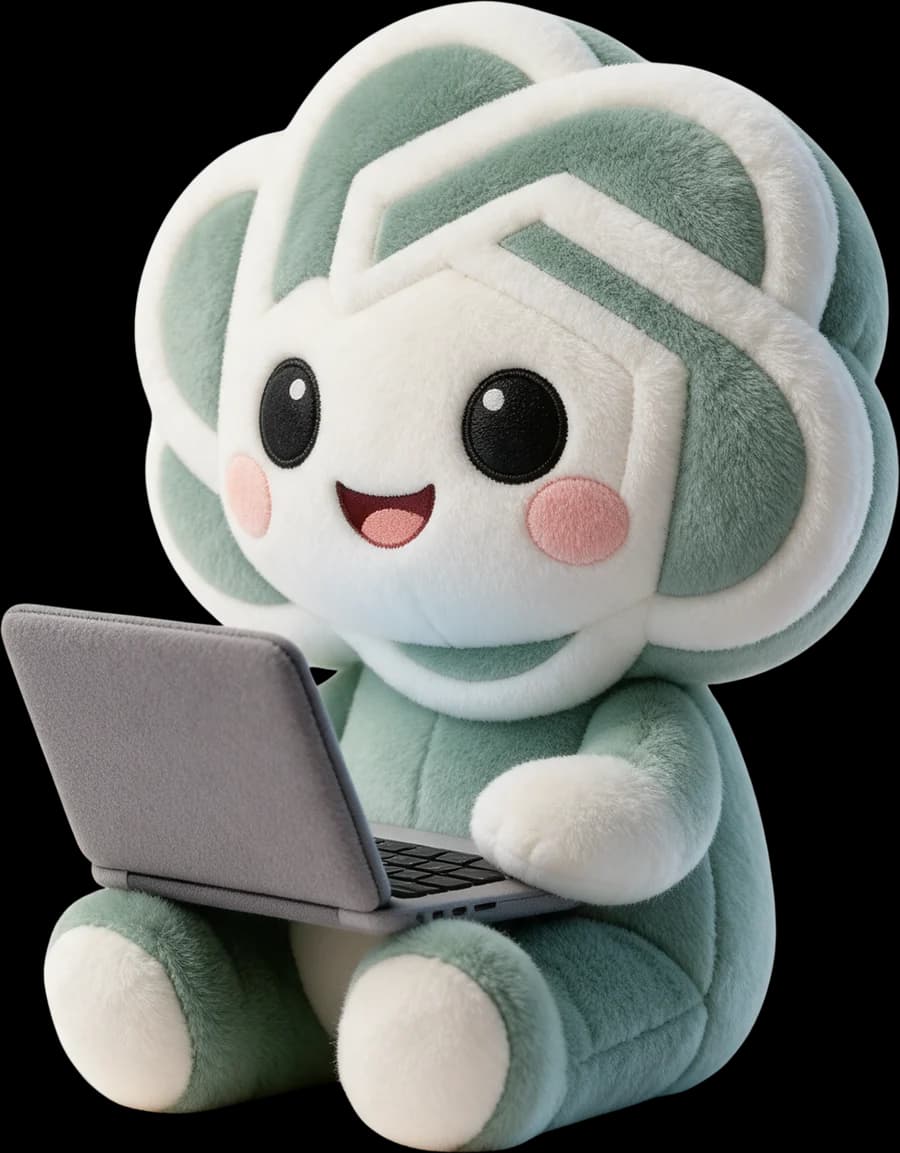 ChatGPT mascot writing a blog post on a laptop