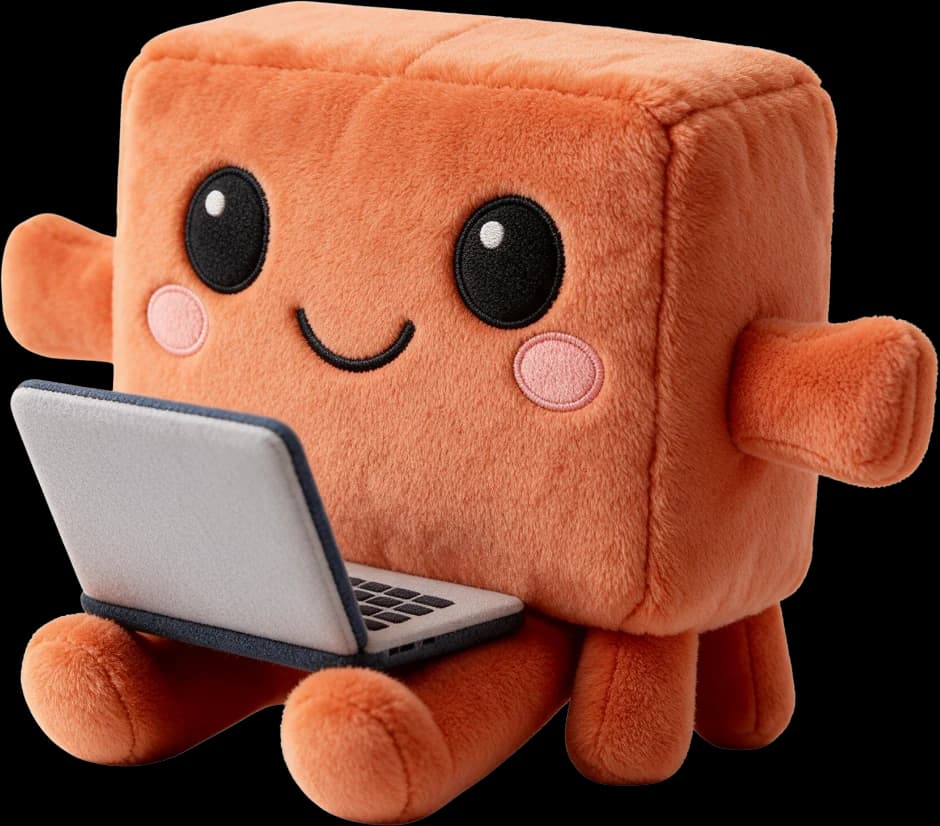Claude Code mascot writing a blog post on a laptop