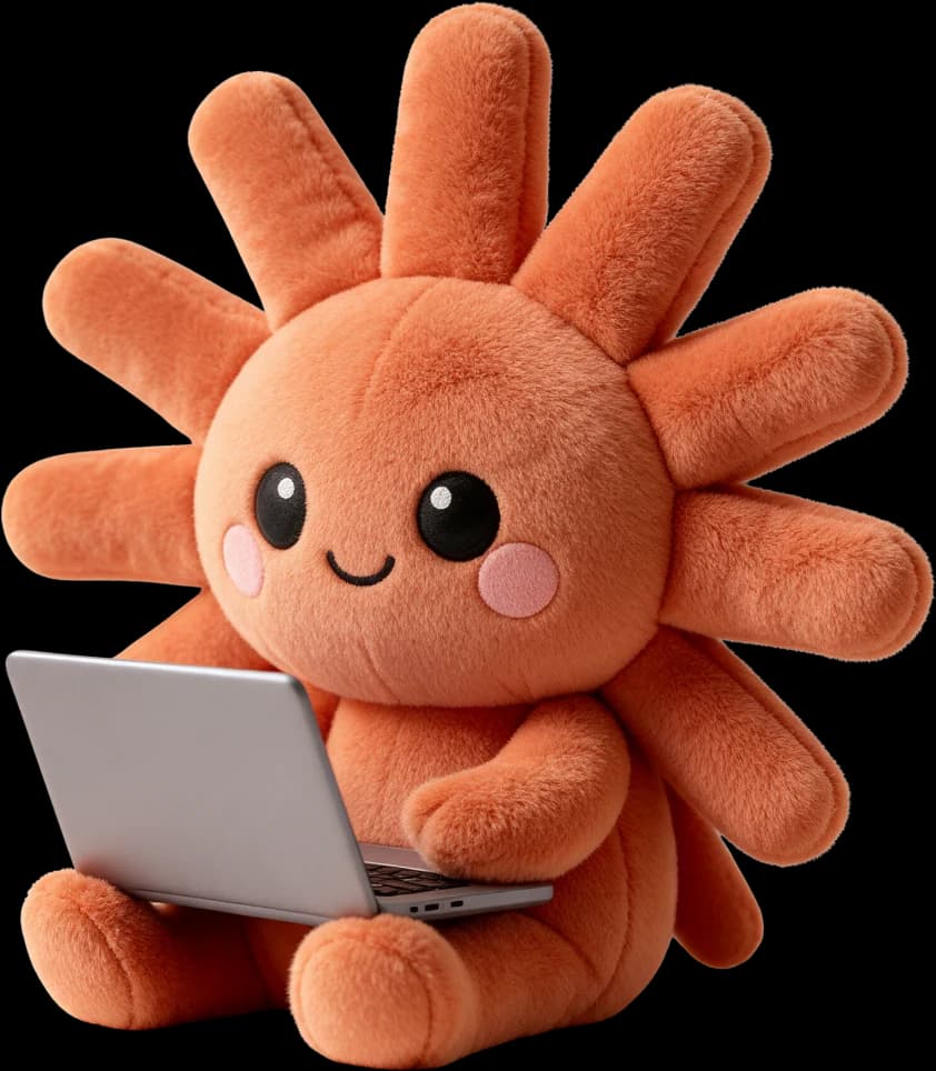 Claude mascot writing a blog post on a laptop